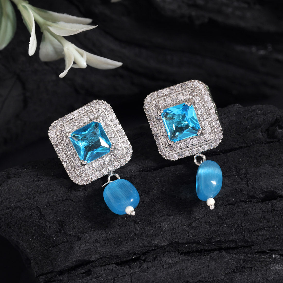 Firozi Color American Diamond Earrings (ADE588FRZ) - preyans.com