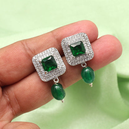 Green Color American Diamond Earrings (ADE588GRN) - preyans.com