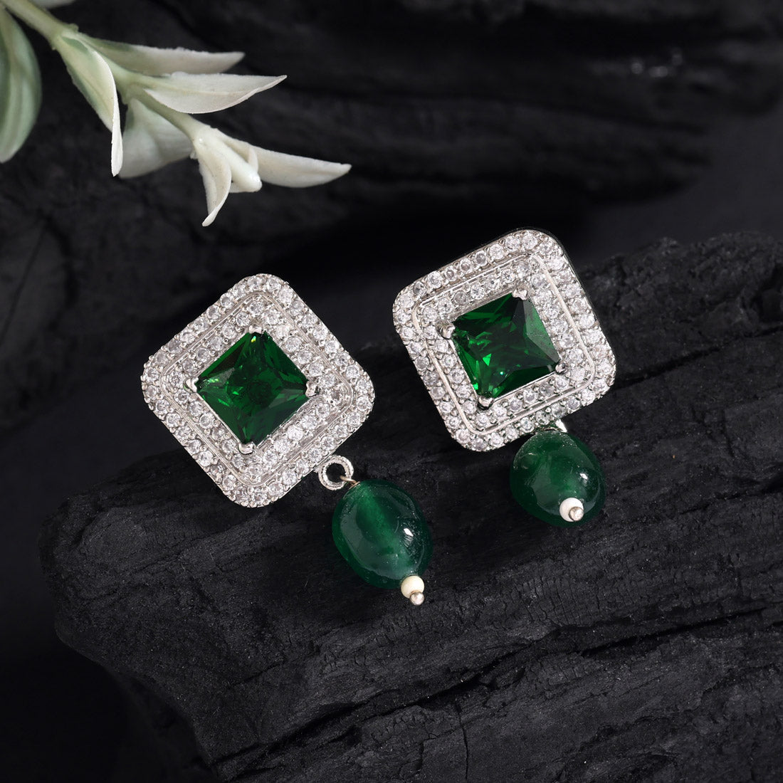 Green Color American Diamond Earrings (ADE588GRN) - preyans.com