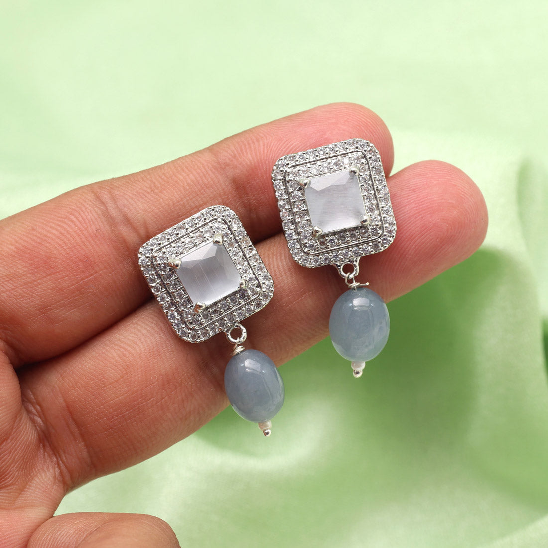 Gray Color American Diamond Earrings (ADE588GRY) - preyans.com