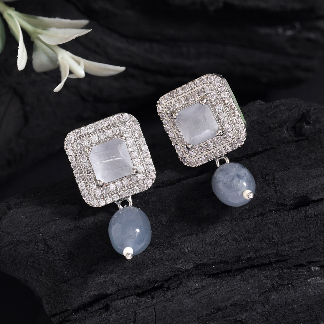 Gray Color American Diamond Earrings (ADE588GRY) - preyans.com