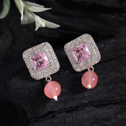 Pink Color American Diamond Earrings (ADE588PNK) - preyans.com