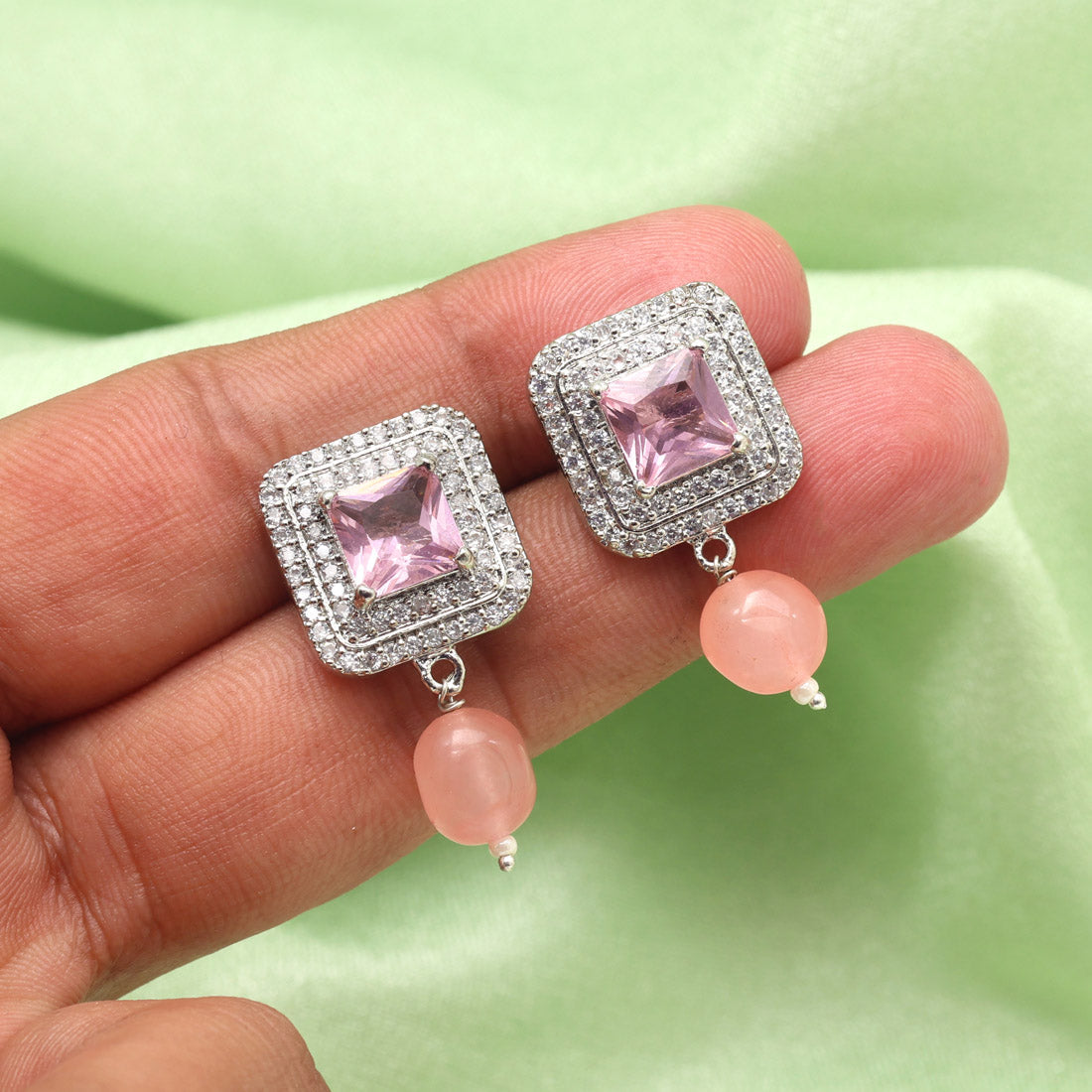 Pink Color American Diamond Earrings (ADE588PNK) - preyans.com