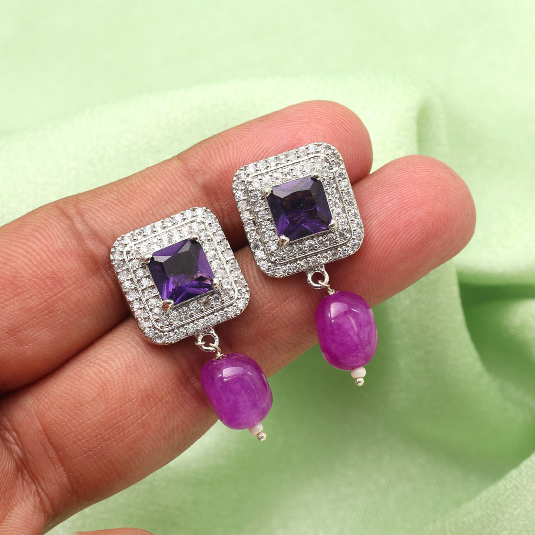 Purple Color American Diamond Earrings (ADE588PRP) - preyans.com