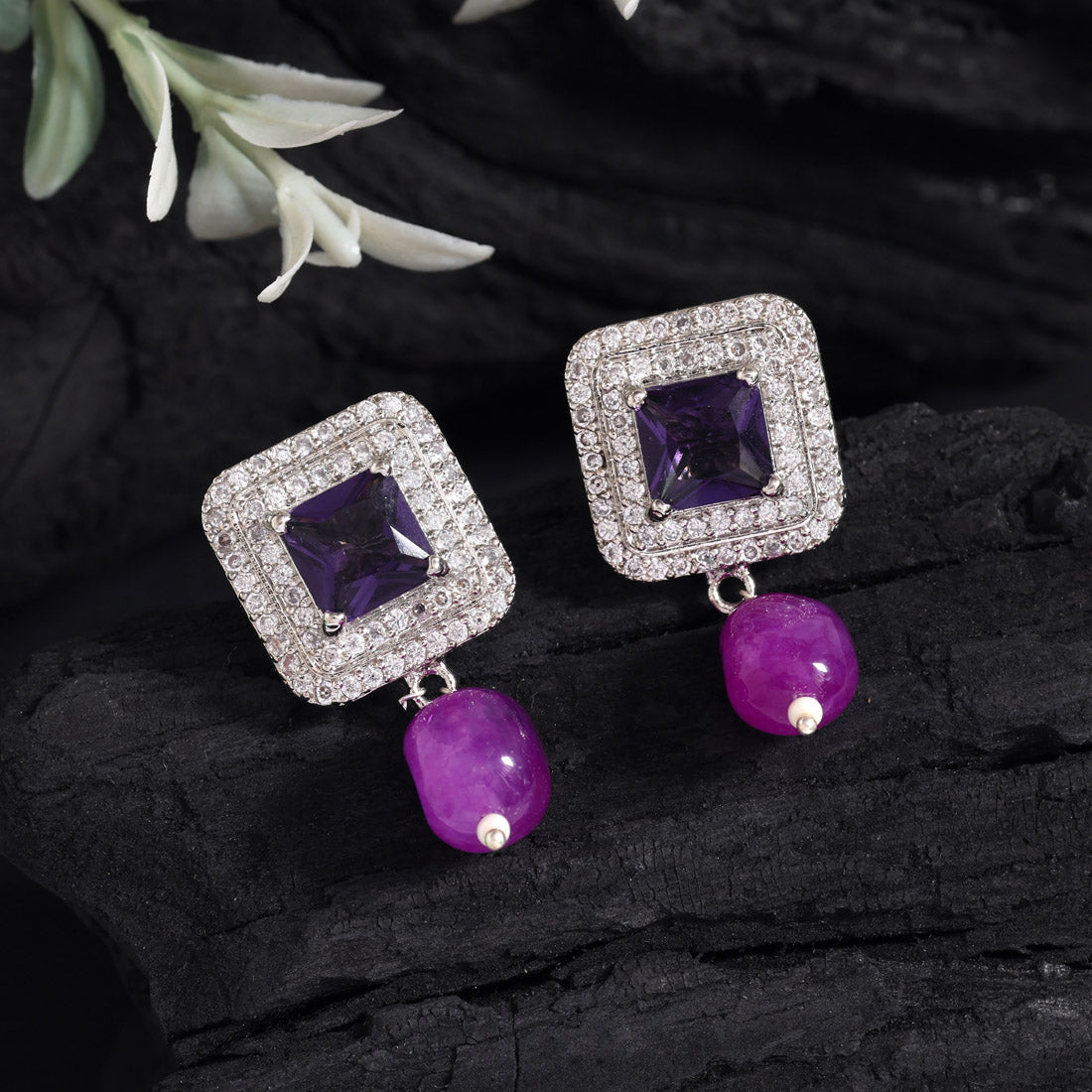 Purple Color American Diamond Earrings (ADE588PRP) - preyans.com