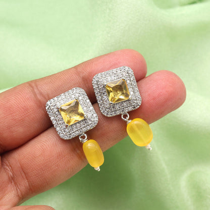 Yellow Color American Diamond Earrings (ADE588YLW) - preyans.com