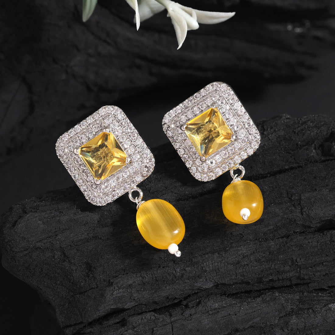 Yellow Color American Diamond Earrings (ADE588YLW) - preyans.com