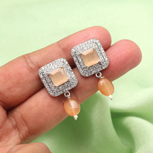 Brown Color American Diamond Earrings (ADE589BRW) - preyans.com