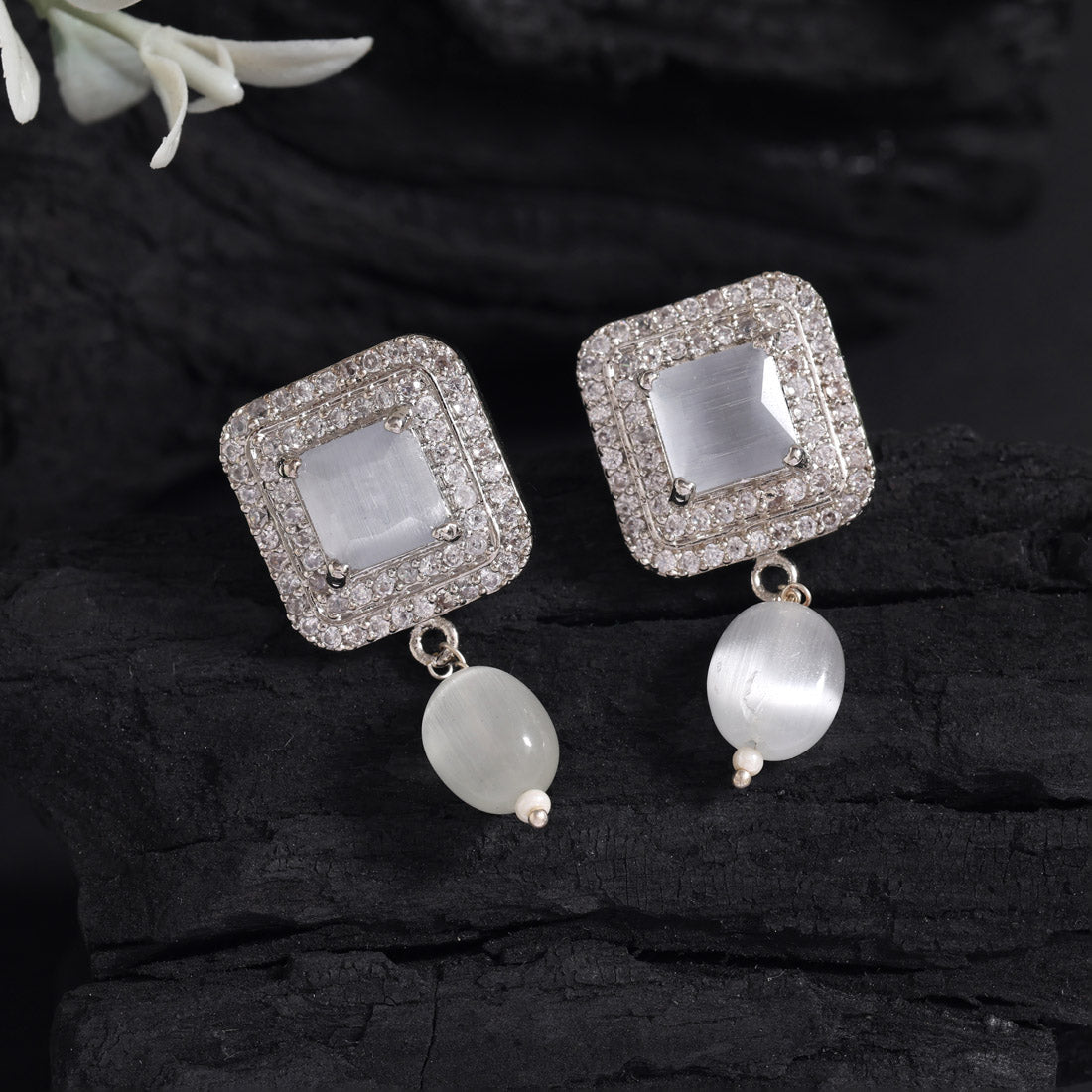 Gray Color American Diamond Earrings (ADE589GRY) - preyans.com