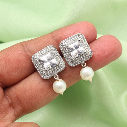 White Color American Diamond Earrings (ADE589WHT) - preyans.com