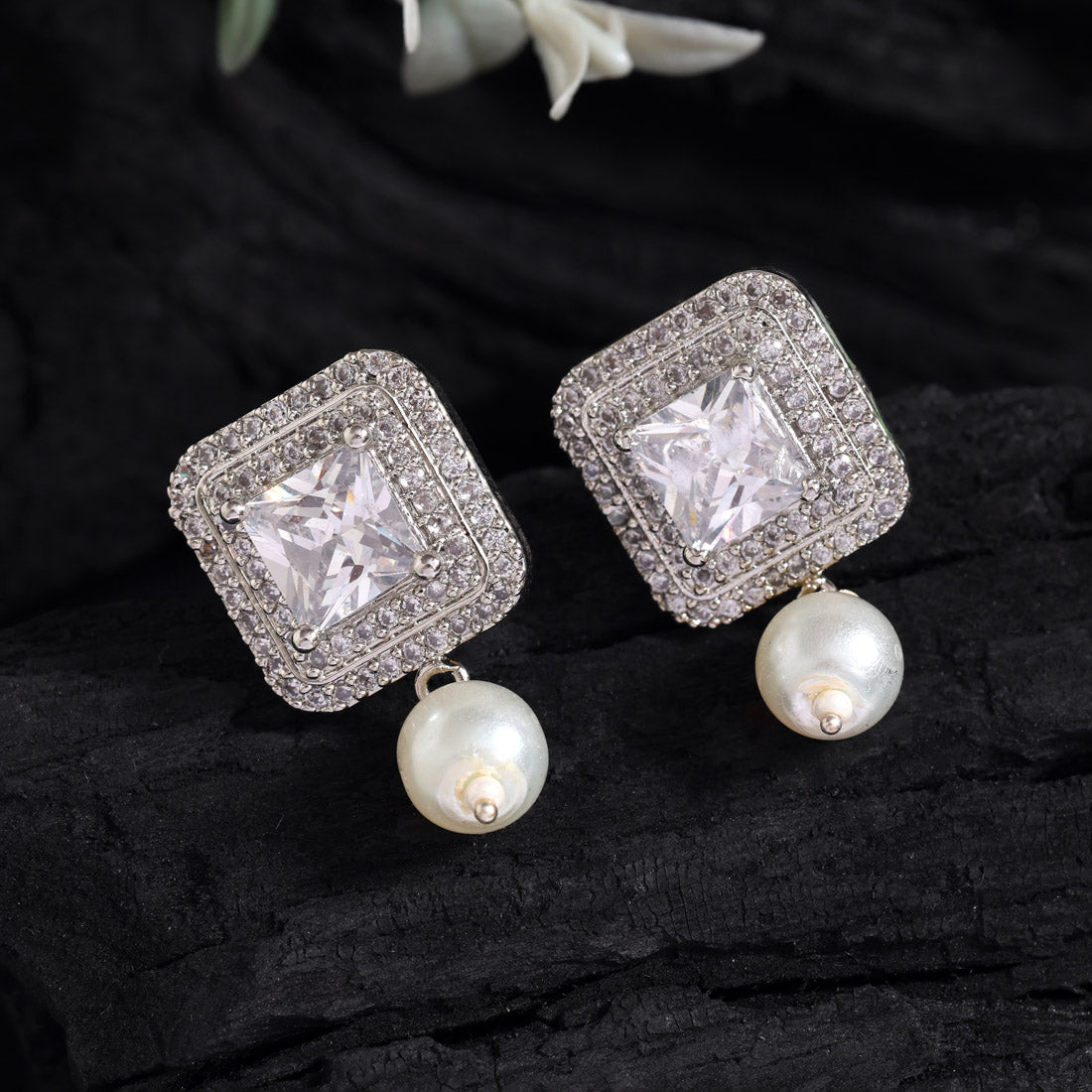 White Color American Diamond Earrings (ADE589WHT) - preyans.com