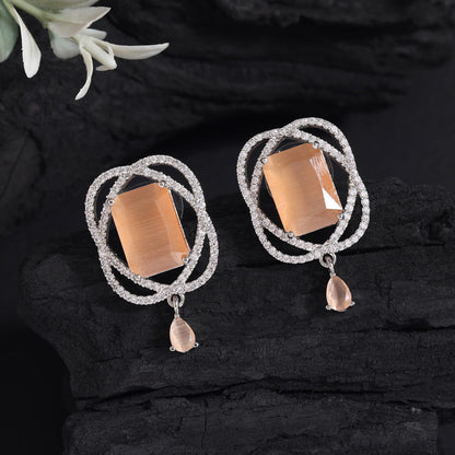 Brown Color American Diamond Earrings (ADE590BRW) - preyans.com