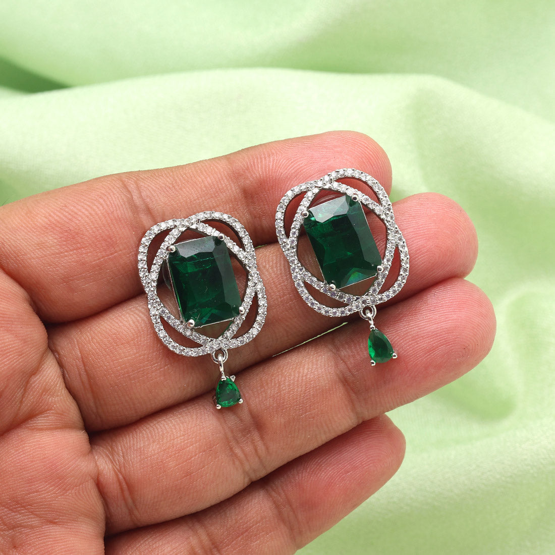 Green Color American Diamond Earrings (ADE590GRN) - preyans.com