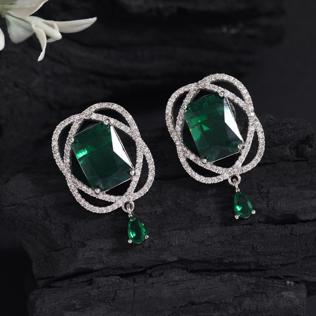 Green Color American Diamond Earrings (ADE590GRN) - preyans.com