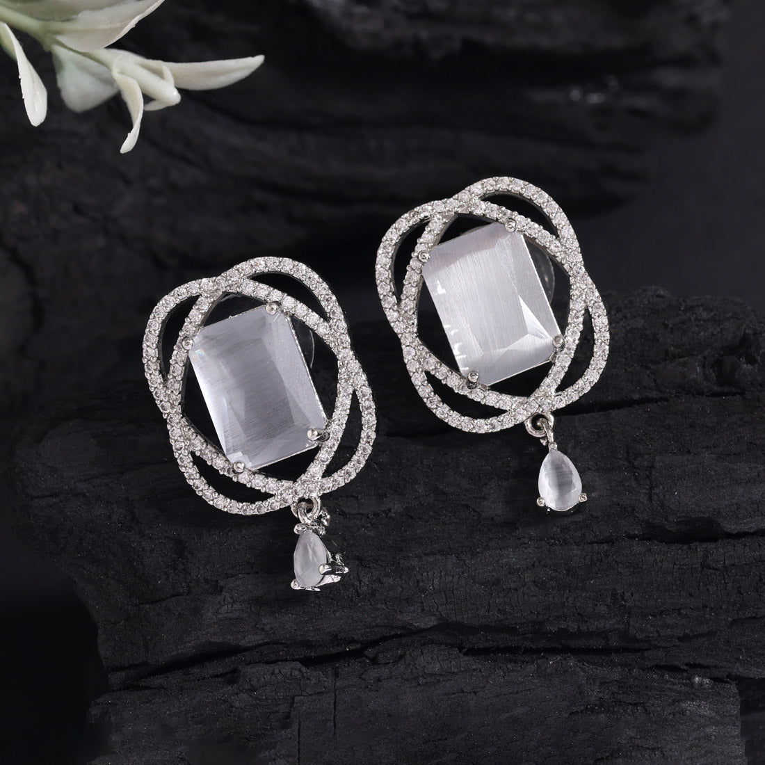 Off White Color American Diamond Earrings (ADE590OWHT) - preyans.com