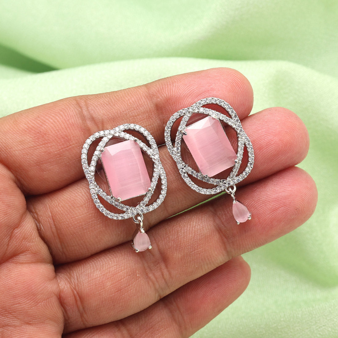 Pink Color American Diamond Earrings (ADE590PNK) - preyans.com