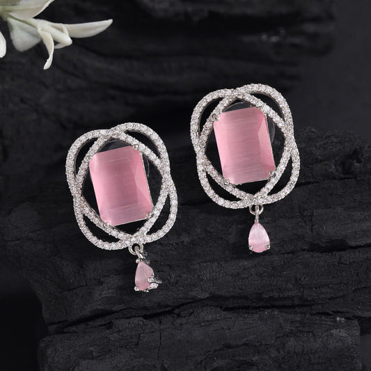 Pink Color American Diamond Earrings (ADE590PNK) - preyans.com