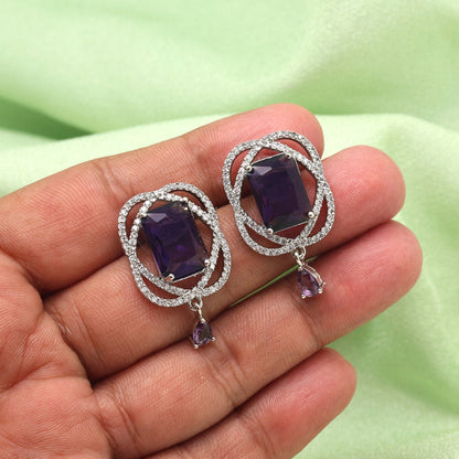 Purple Color American Diamond Earrings (ADE590PRP) - preyans.com