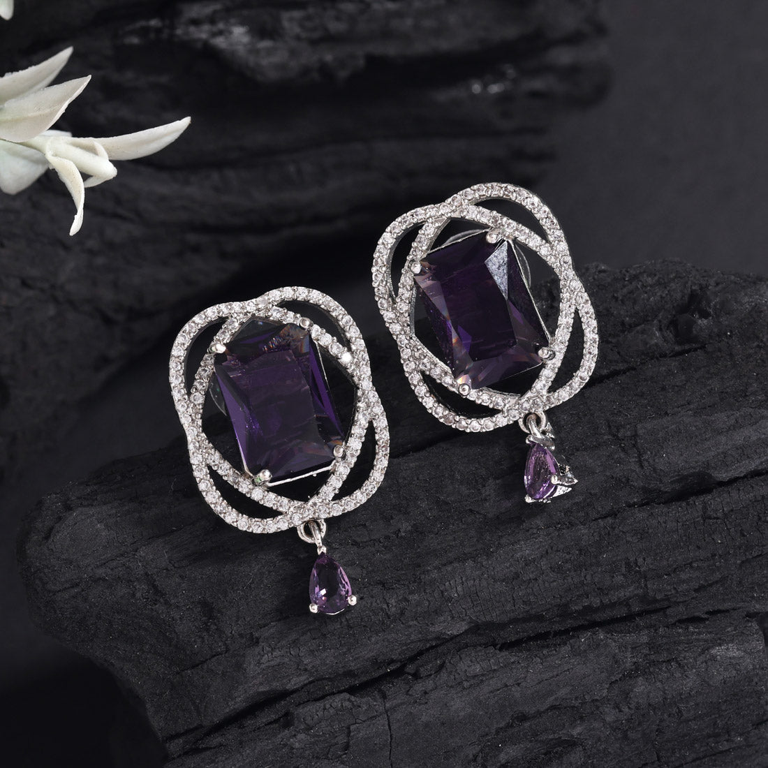 Purple Color American Diamond Earrings (ADE590PRP) - preyans.com