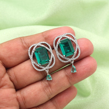 Rama Green Color American Diamond Earrings (ADE590RGRN) - preyans.com