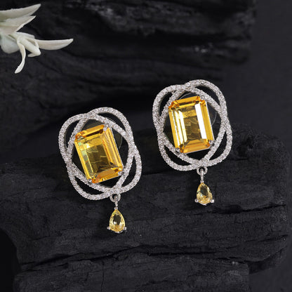 Yellow Color American Diamond Earrings (ADE590YLW) - preyans.com