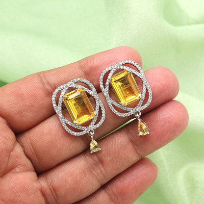 Yellow Color American Diamond Earrings (ADE590YLW) - preyans.com