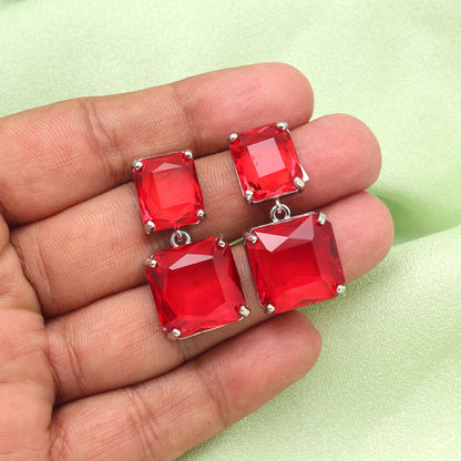 Red Color American Diamond Earrings (ADE591RED) - preyans.com