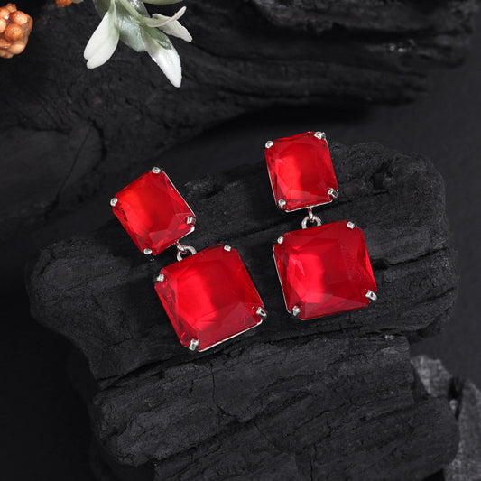 Red Color American Diamond Earrings (ADE591RED) - preyans.com