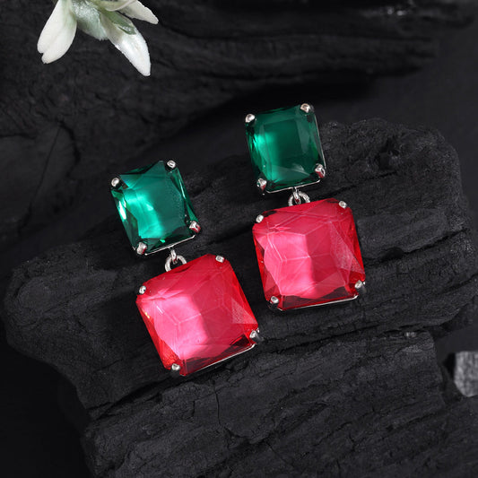 Rani & Green Color American Diamond Earrings (ADE591RNIIGRN) - preyans.com