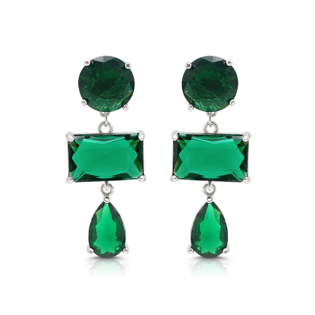 Green Color American Diamond Earrings (ADE592GRN) - preyans.com