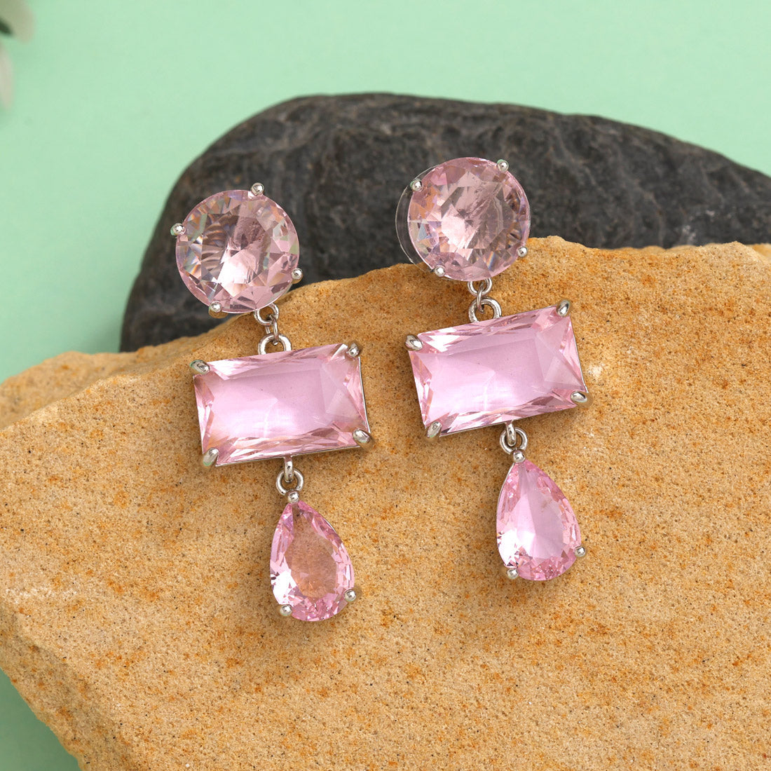 Pink Color American Diamond Earrings (ADE592PNK) - preyans.com