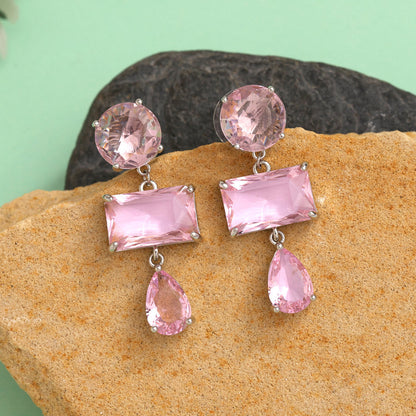 Pink Color American Diamond Earrings (ADE592PNK) - preyans.com