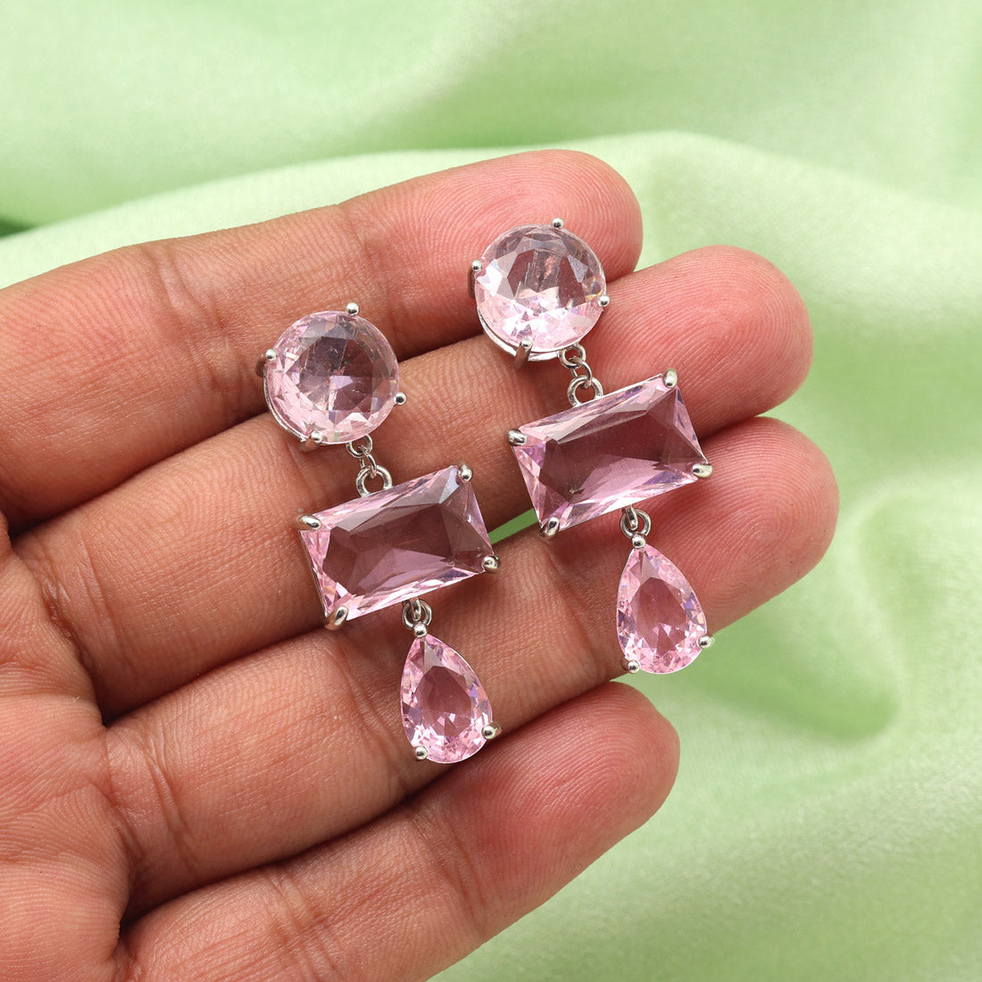 Pink Color American Diamond Earrings (ADE592PNK) - preyans.com