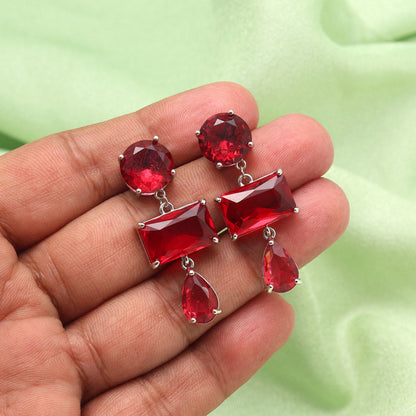 Red Color American Diamond Earrings (ADE592RED) - preyans.com