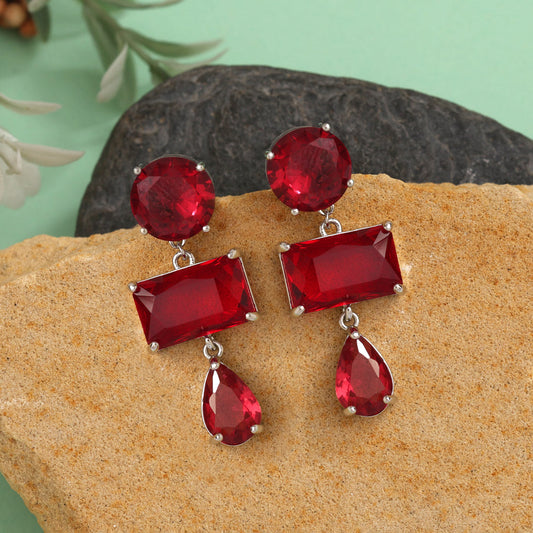 Red Color American Diamond Earrings (ADE592RED) - preyans.com