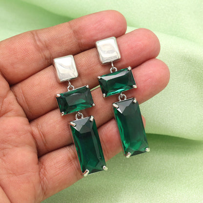 Green Color American Diamond Earrings (ADE593GRN) - preyans.com