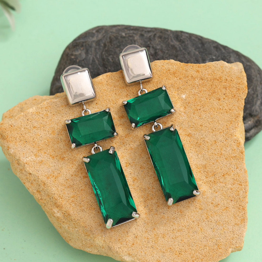 Green Color American Diamond Earrings (ADE593GRN) - preyans.com