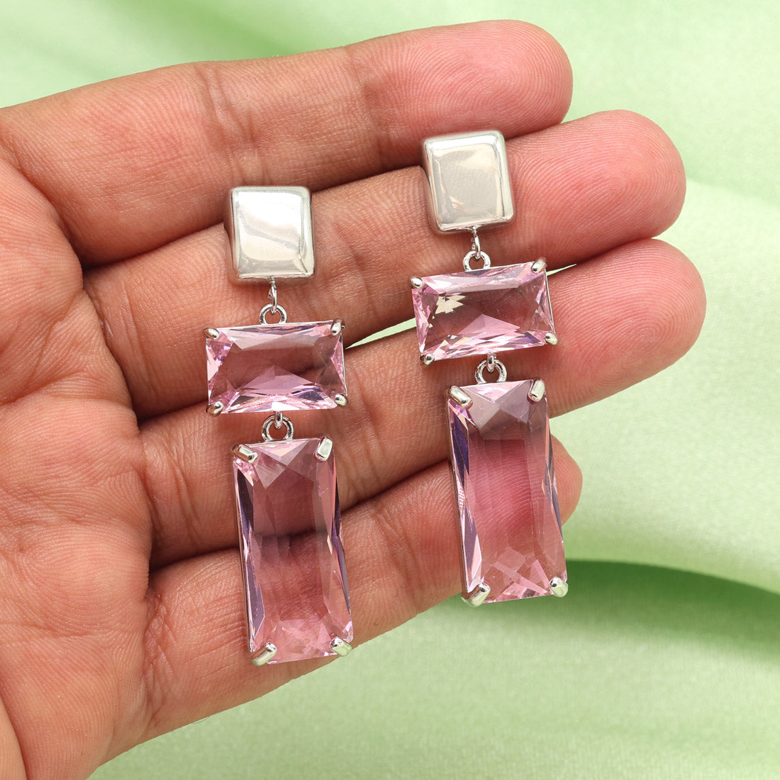 Pink Color American Diamond Earrings (ADE593PNK) - preyans.com