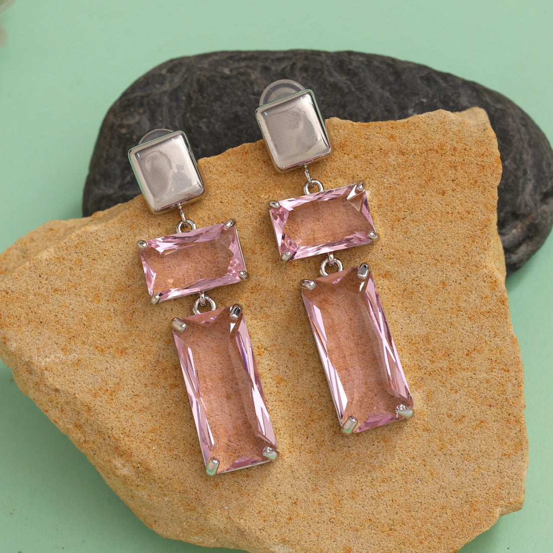 Pink Color American Diamond Earrings (ADE593PNK) - preyans.com