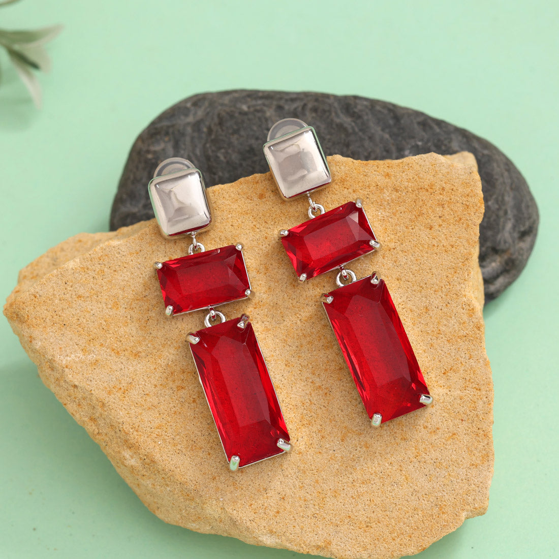 Red Color American Diamond Earrings (ADE593RED) - preyans.com