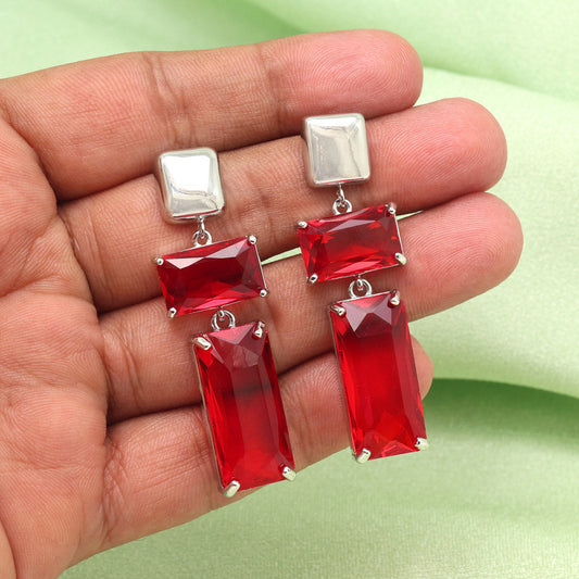 Red Color American Diamond Earrings (ADE593RED) - preyans.com