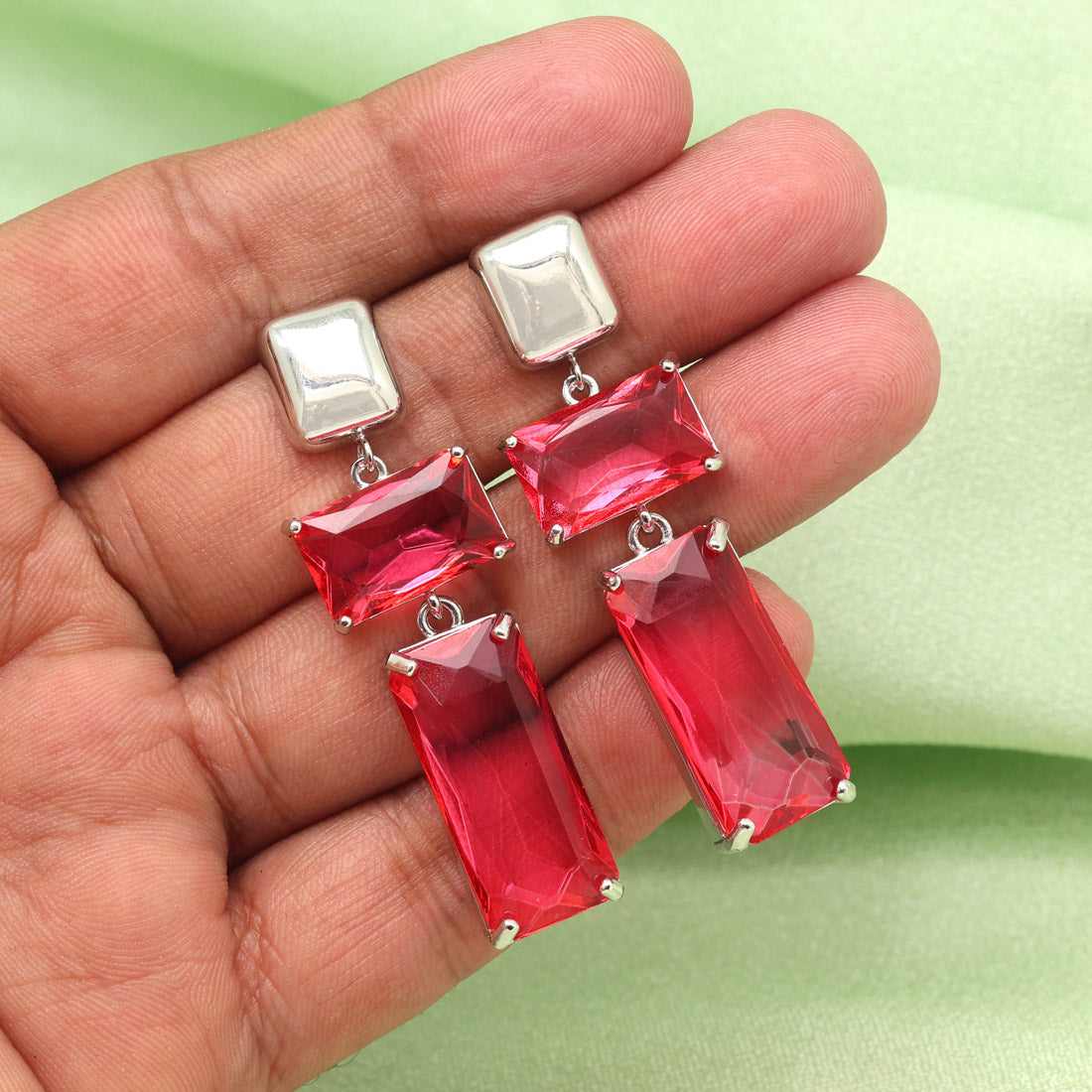 Ruby Color American Diamond Earrings (ADE593RUBY) - preyans.com