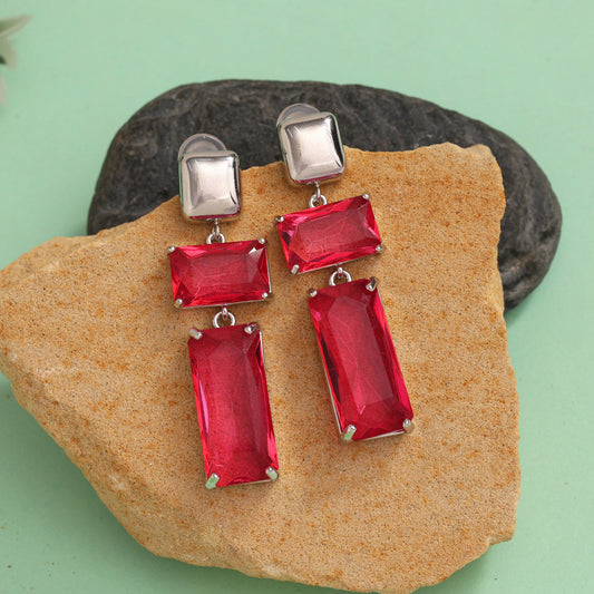 Ruby Color American Diamond Earrings (ADE593RUBY) - preyans.com