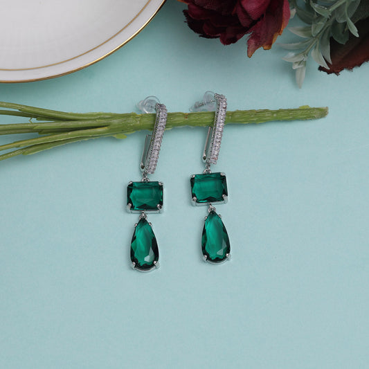 Green Color American Diamond Earrings (ADE594GRN) - preyans.com