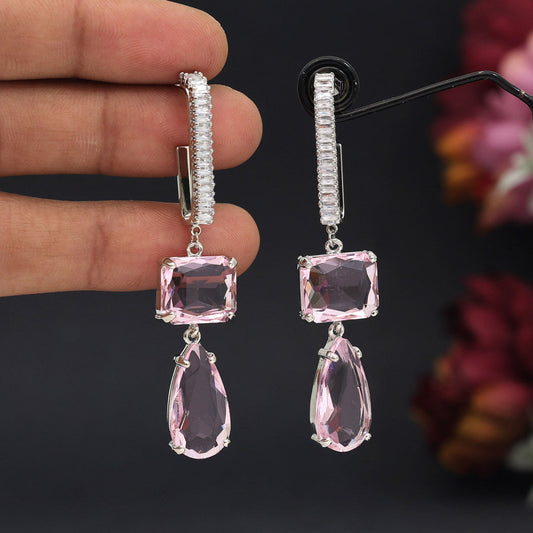 Light Pink Color American Diamond Earrings (ADE594LPNK) - preyans.com