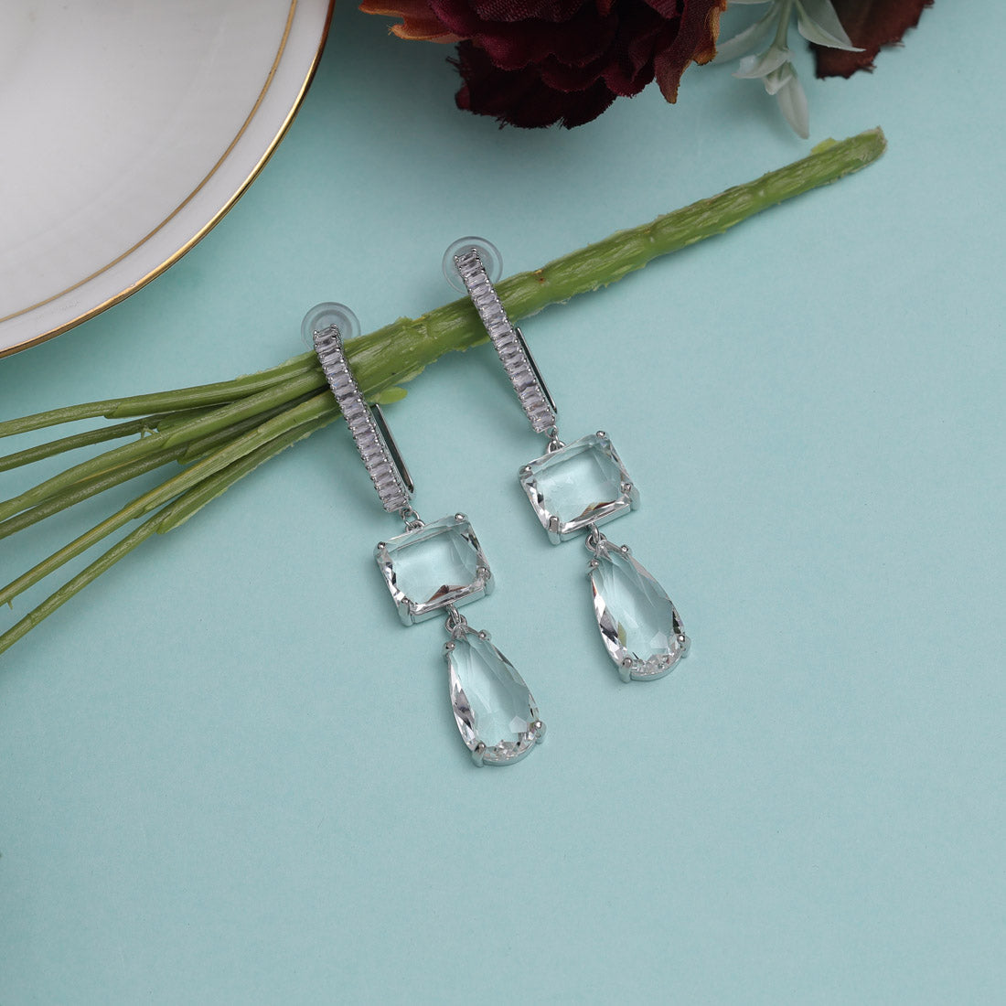 Silver Color American Diamond Earrings (ADE594SLV) - preyans.com