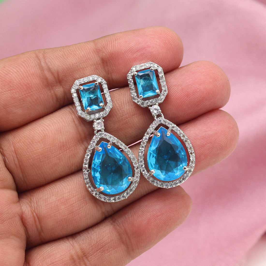 Firozi Color American Diamond Earrings (ADE595FRZ) - preyans.com