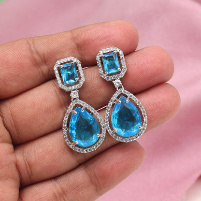 Firozi Color American Diamond Earrings (ADE595FRZ) - preyans.com