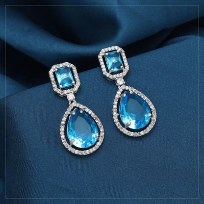 Firozi Color American Diamond Earrings (ADE595FRZ) - preyans.com