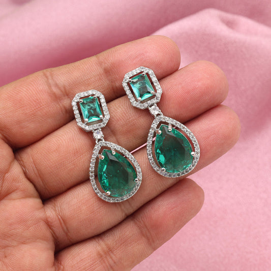 Rama Green Color American Diamond Earrings (ADE595RGRN) - preyans.com